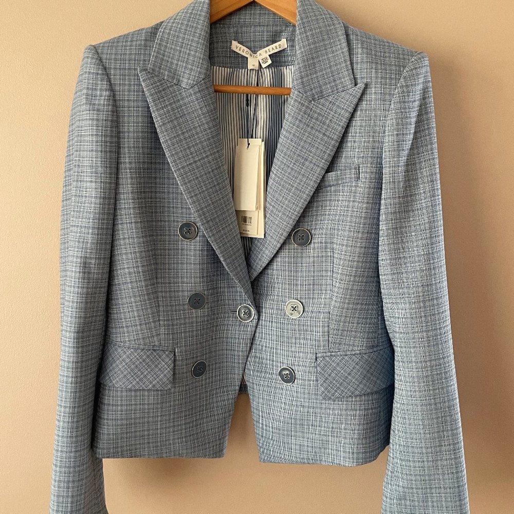 VERONICA BEARD Diego Dickey Jacket Womens Blazer in Blue Check $650 SIZE 10 NWT